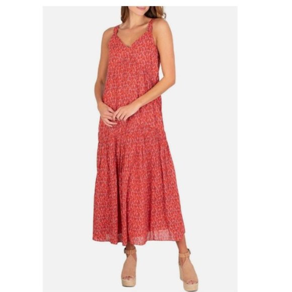 Joie Women’s Pink Red Maxi Dress Tank V-Neck Flow M - Picture 1 of 6